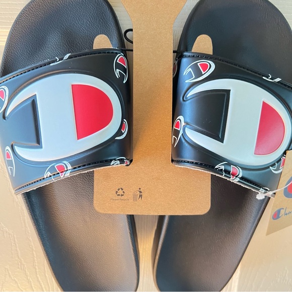 Champion Other - Champion Mens IPO-R Black White Red Slides Repeat C Logo All Over Slides:8,10,